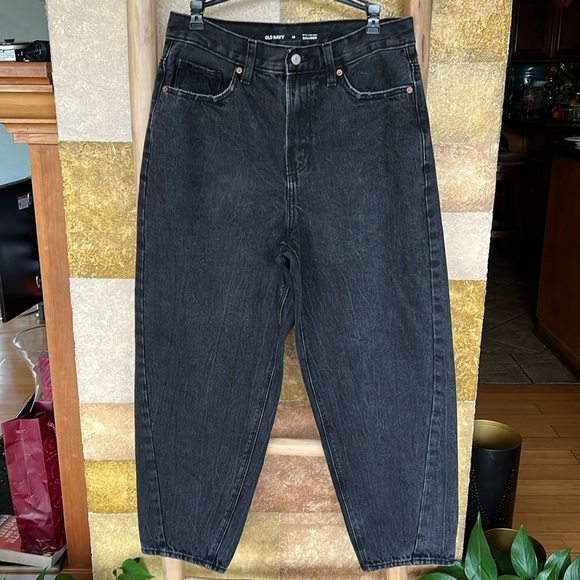 Old Navy 100% Cotton Dark Grey Faded Wash Extra High Rise Ballon Loose Jeans - Picture 3 of 7